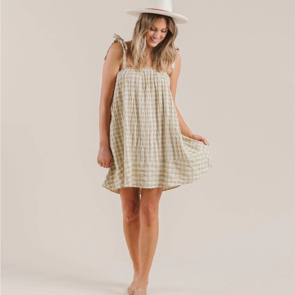 Rylee + Cru Shoulder Tie Dress Gingham Butter